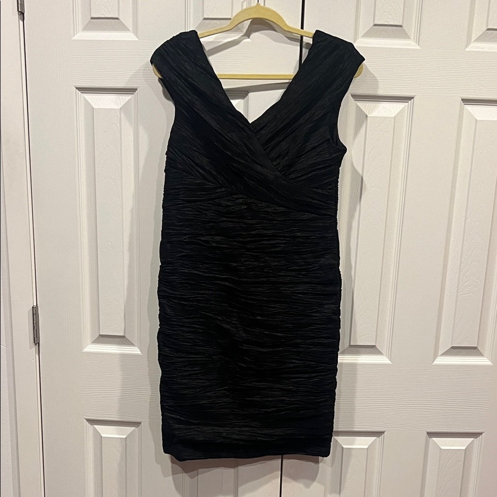 S.L. Fashions Elegant Black Ruched Midi Dress